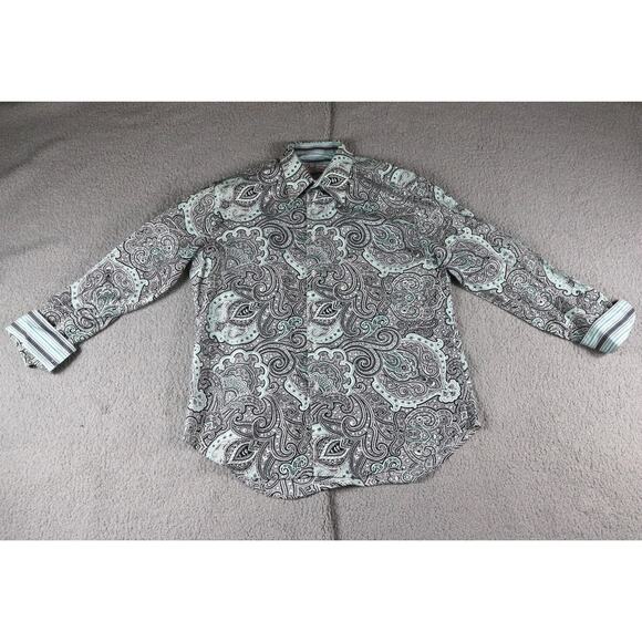 Robert Graham Shirt Mens XL Paisley Green Black Atlantic Long Sleeve